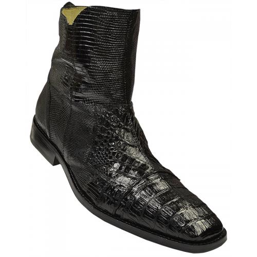 David X "Boca" Black Genuine Crocodile / Lizard Dress Boots With Zipper